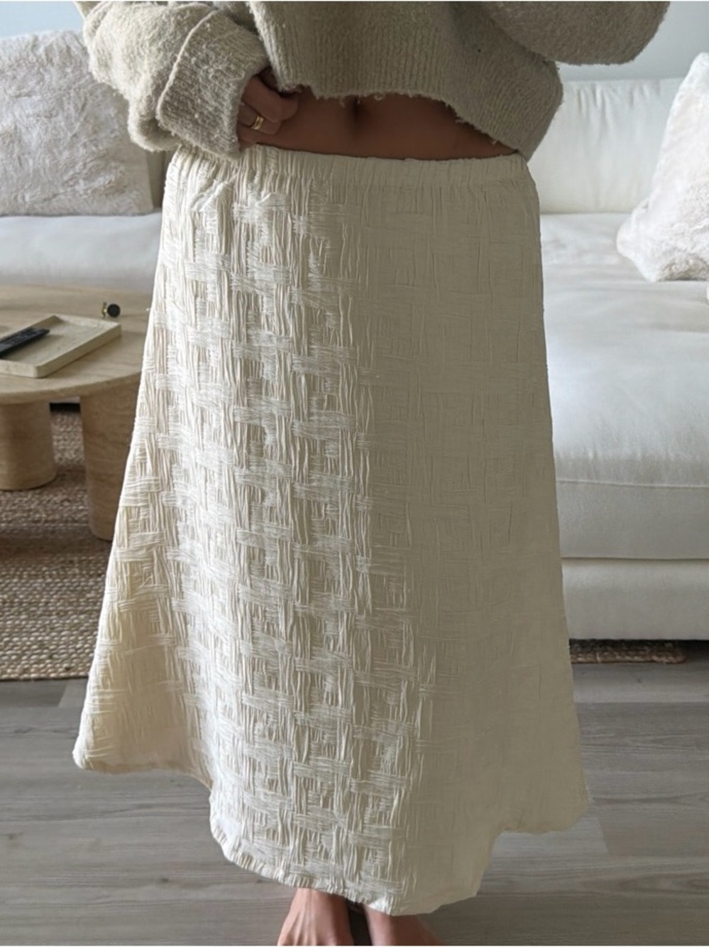 Choklate Paris Textured Midi Skirt in Cream